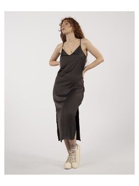 Jack & Jones JJXX Satin Slip Midi Dress in Black Grunge Gothcore
